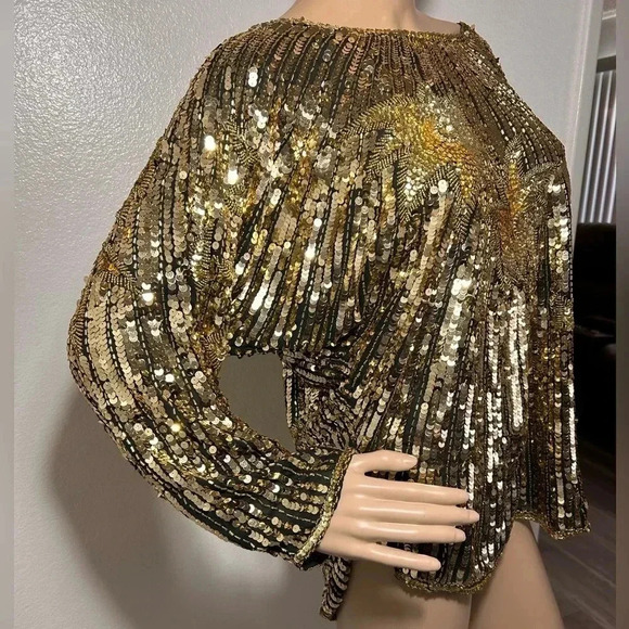 Golden Sequin Blinging Shining Long Sleeved Women’s Top Vintage 80’s Rare EUC - Picture 8 of 13